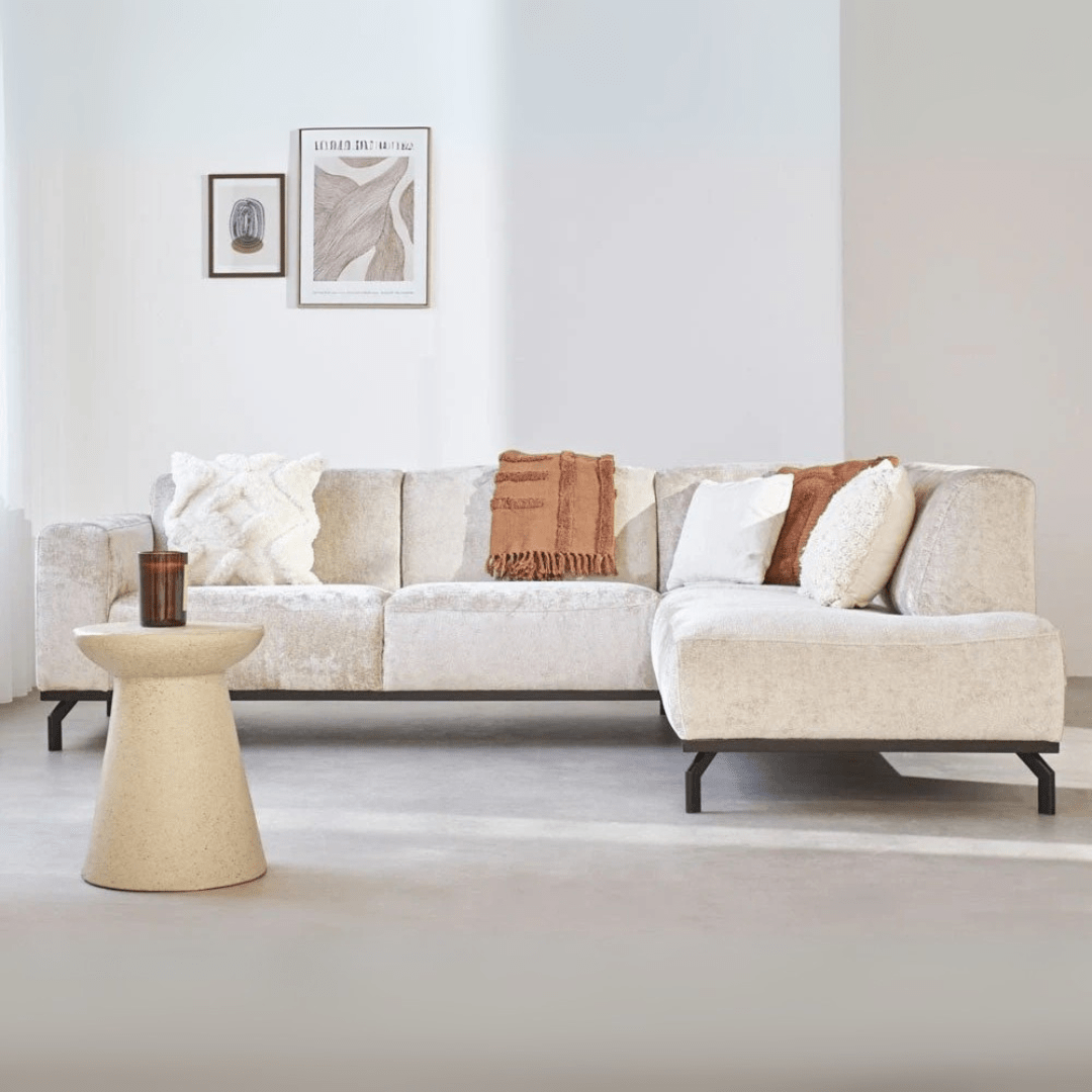 Sofá en esquina con patas altas, terciopelo beige Chloe - derecha