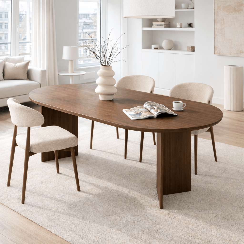 Mesa de comedor ovalada de melamina nogal - Japandi - 180x89,5x75 cm - Sota