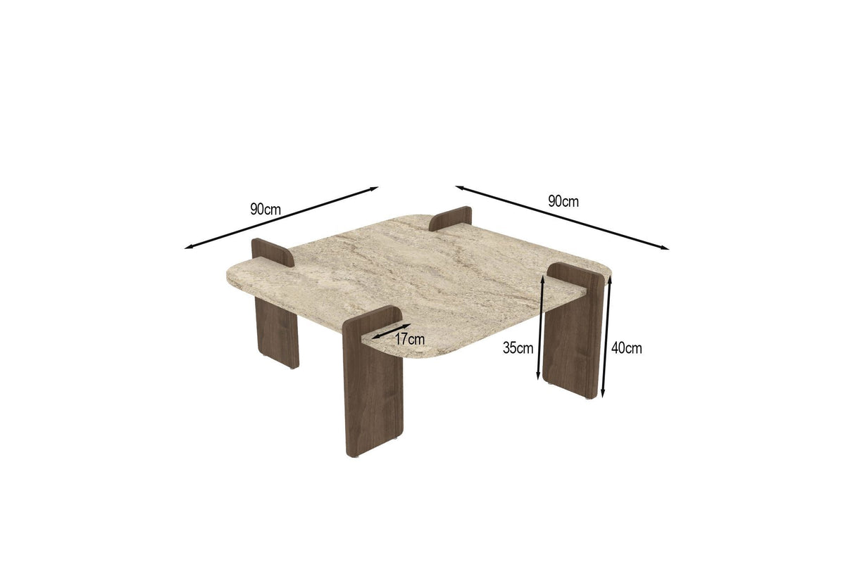 Mesa de centro Afrolli aspecto travertino nogal 90x90 Aspecto travertino y nogal Compuesto de madera revestido de melamina