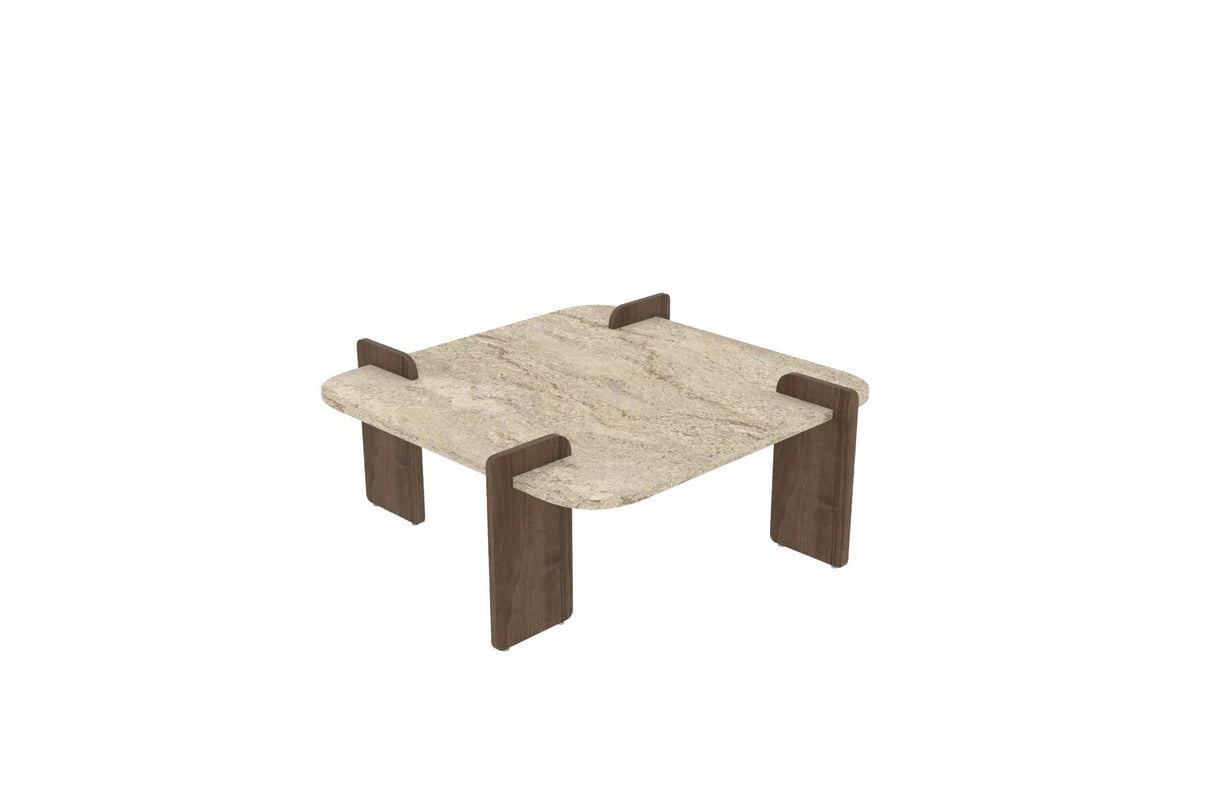 Mesa de centro Afrolli aspecto travertino nogal 90x90 Aspecto travertino y nogal Compuesto de madera revestido de melamina