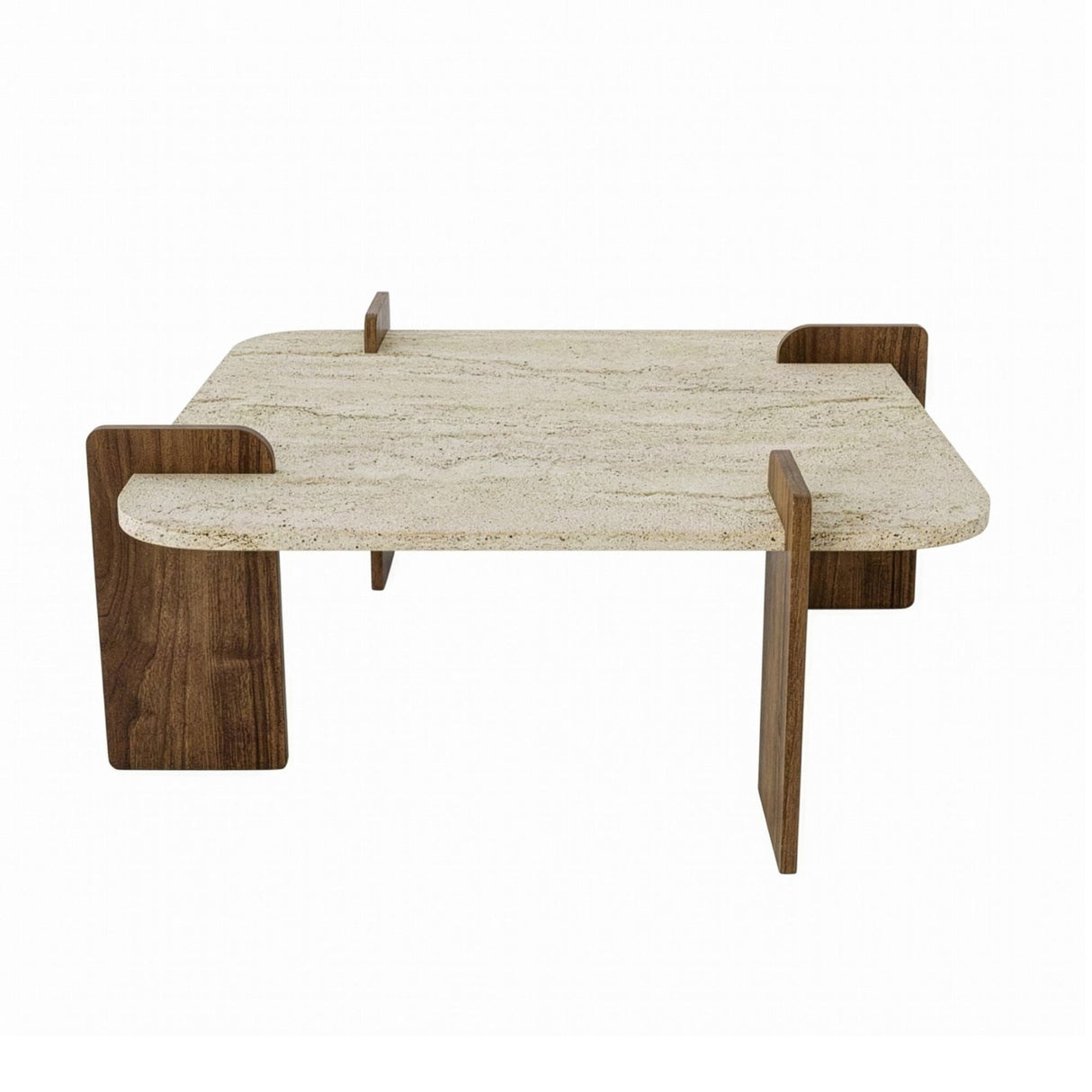 Mesa de centro Afrolli aspecto travertino nogal 90x90 Aspecto travertino y nogal Compuesto de madera revestido de melamina