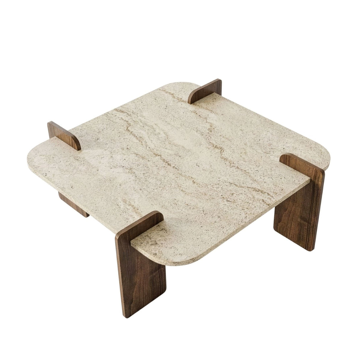 Mesa de centro Afrolli aspecto travertino nogal 90x90 Aspecto travertino y nogal Compuesto de madera revestido de melamina