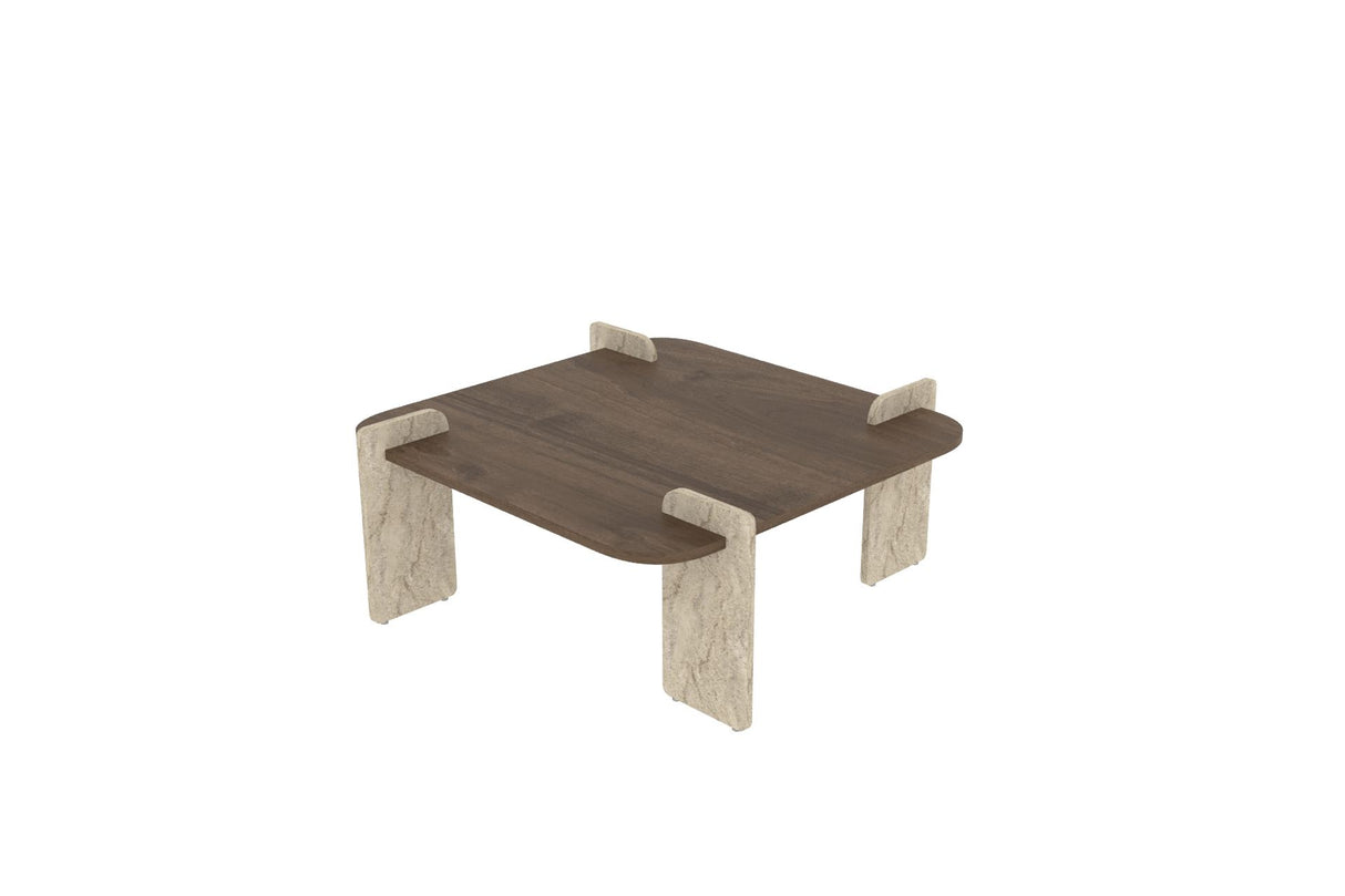 Mesa de centro Afrolli nogal travertino 90 x 90 cm Nogal, travertino Madera revestida de melamina
