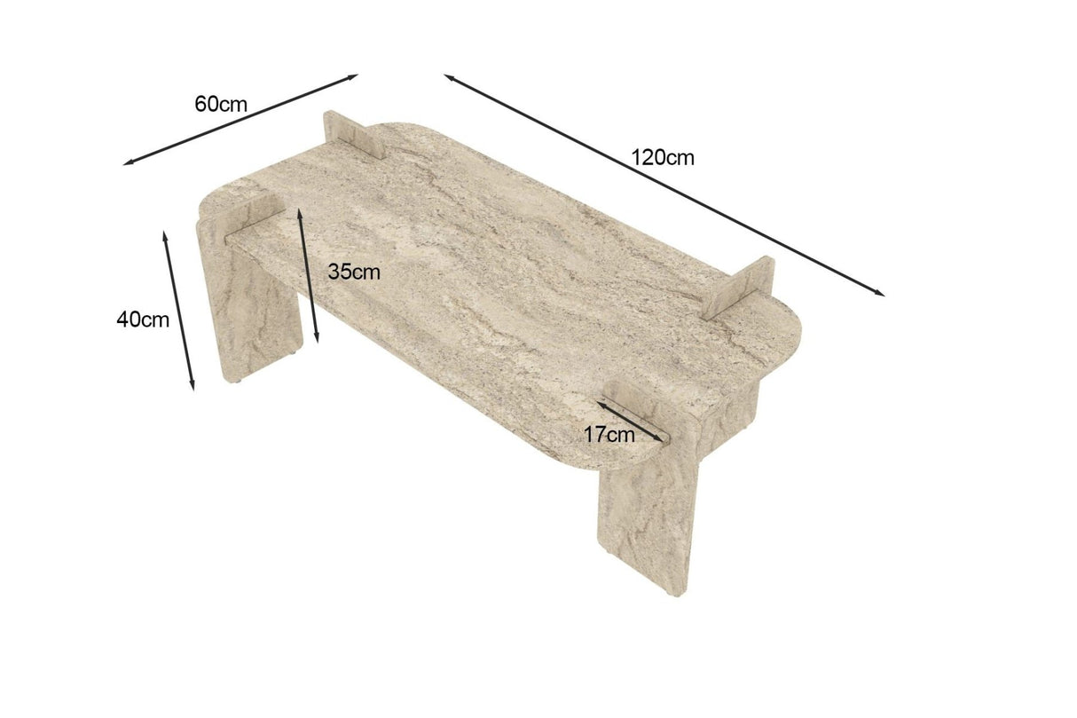 Mesa de centro Lovge aspecto travertino 120 x 60 cm Compuesto de madera revestido de melamina