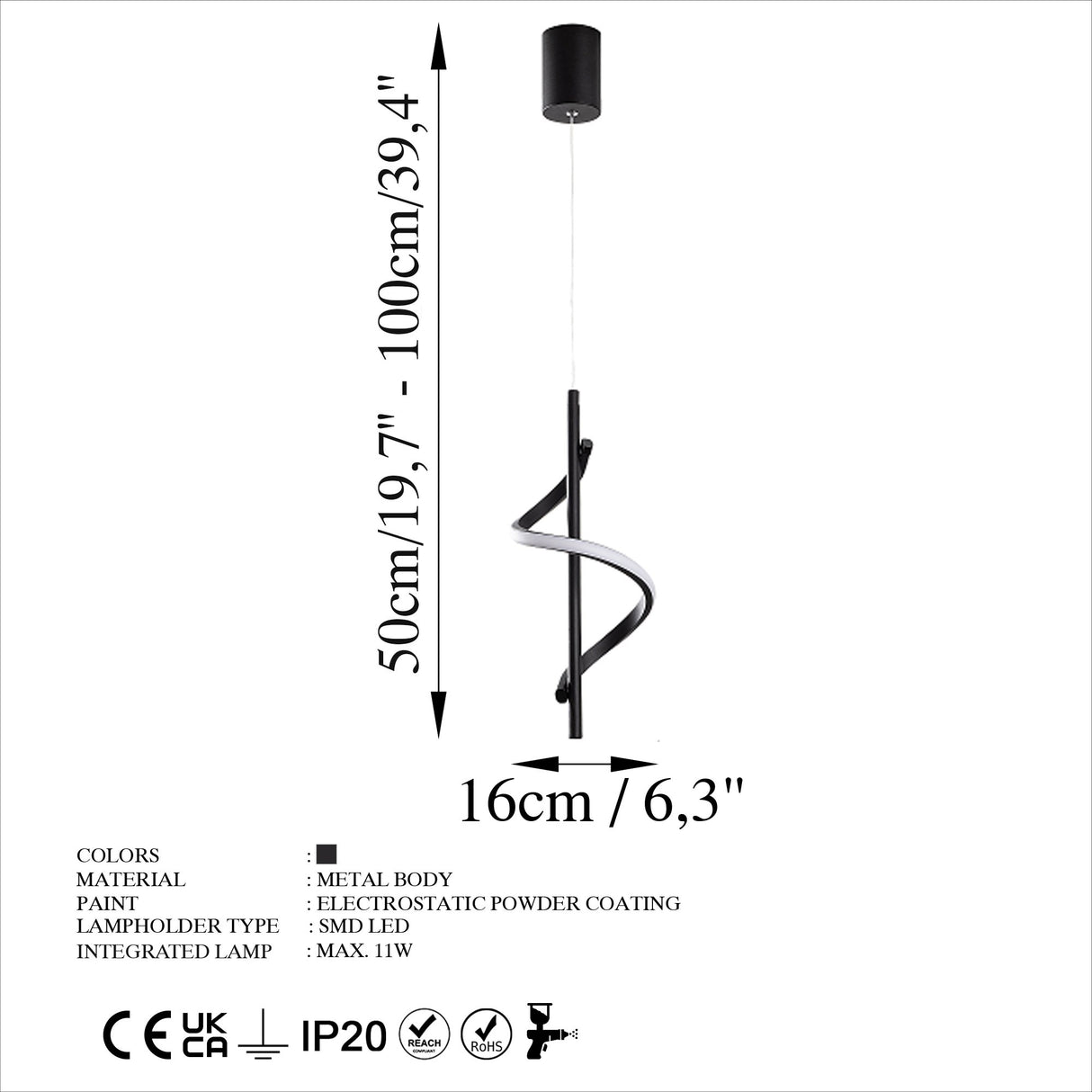 Lámpara colgante de metal negro opulento