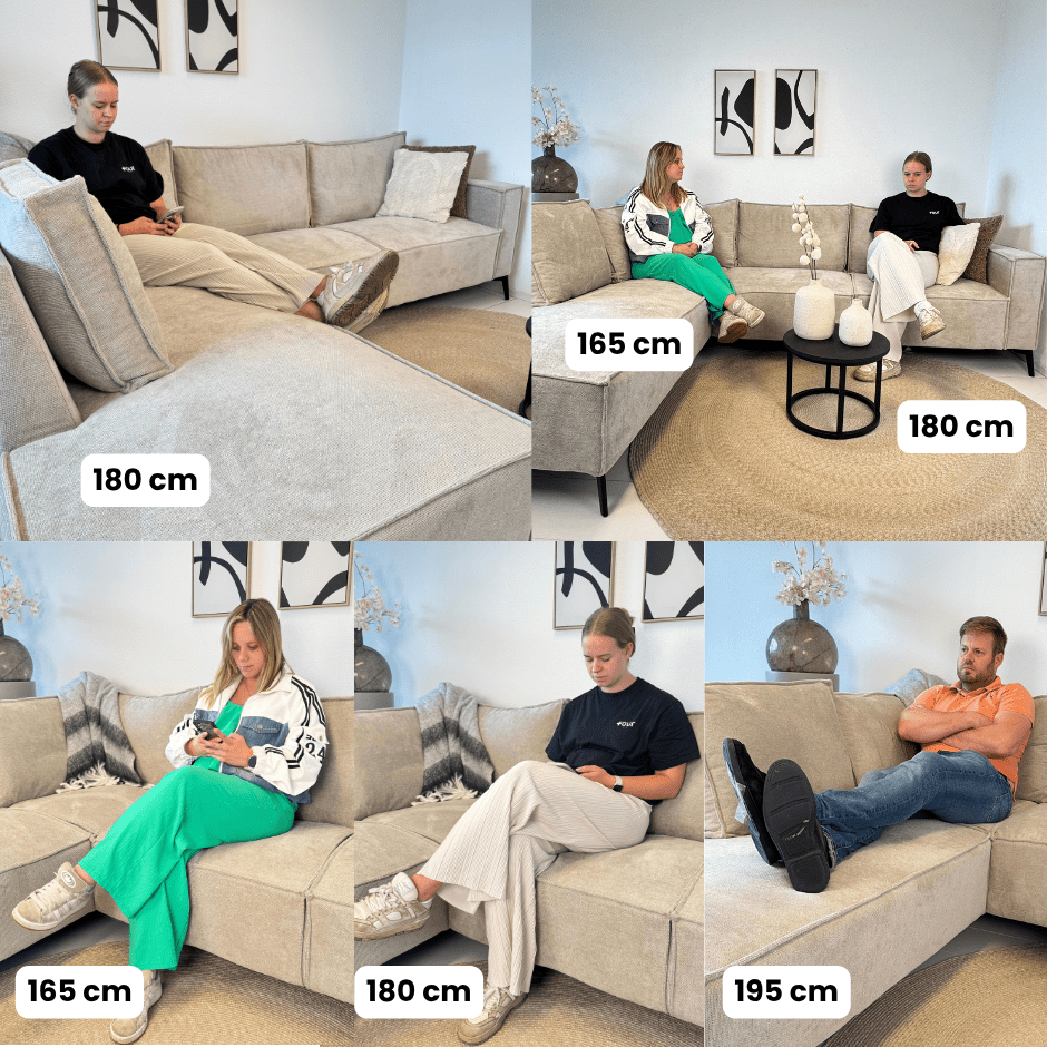 Banken - Hoekbank met chaise longue beige chenille Yara - links - Dimehouse