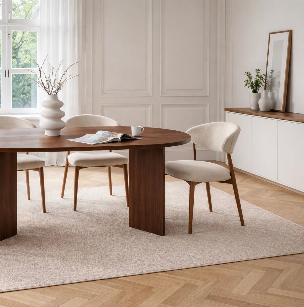 Mesa de comedor ovalada de melamina nogal - Japandi - 180x89,5x75 cm - Sota