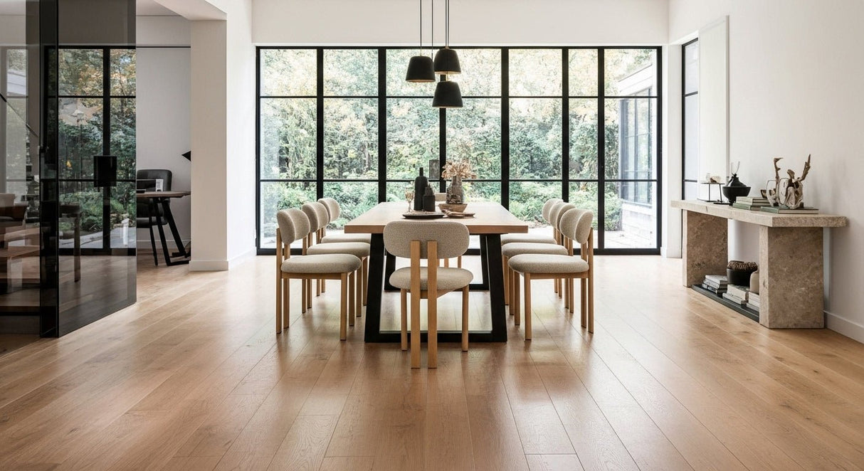 Silla de comedor Japandi Miyo Bouclé Marfil - Estructura de aspecto nogal