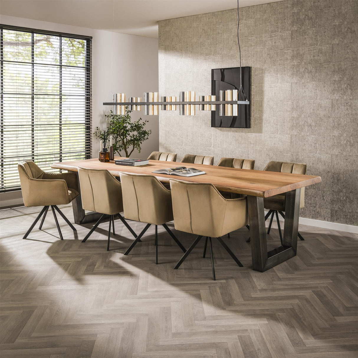 Mesa de comedor de tronco de árbol industrial Tristan Acaciahout 300x100