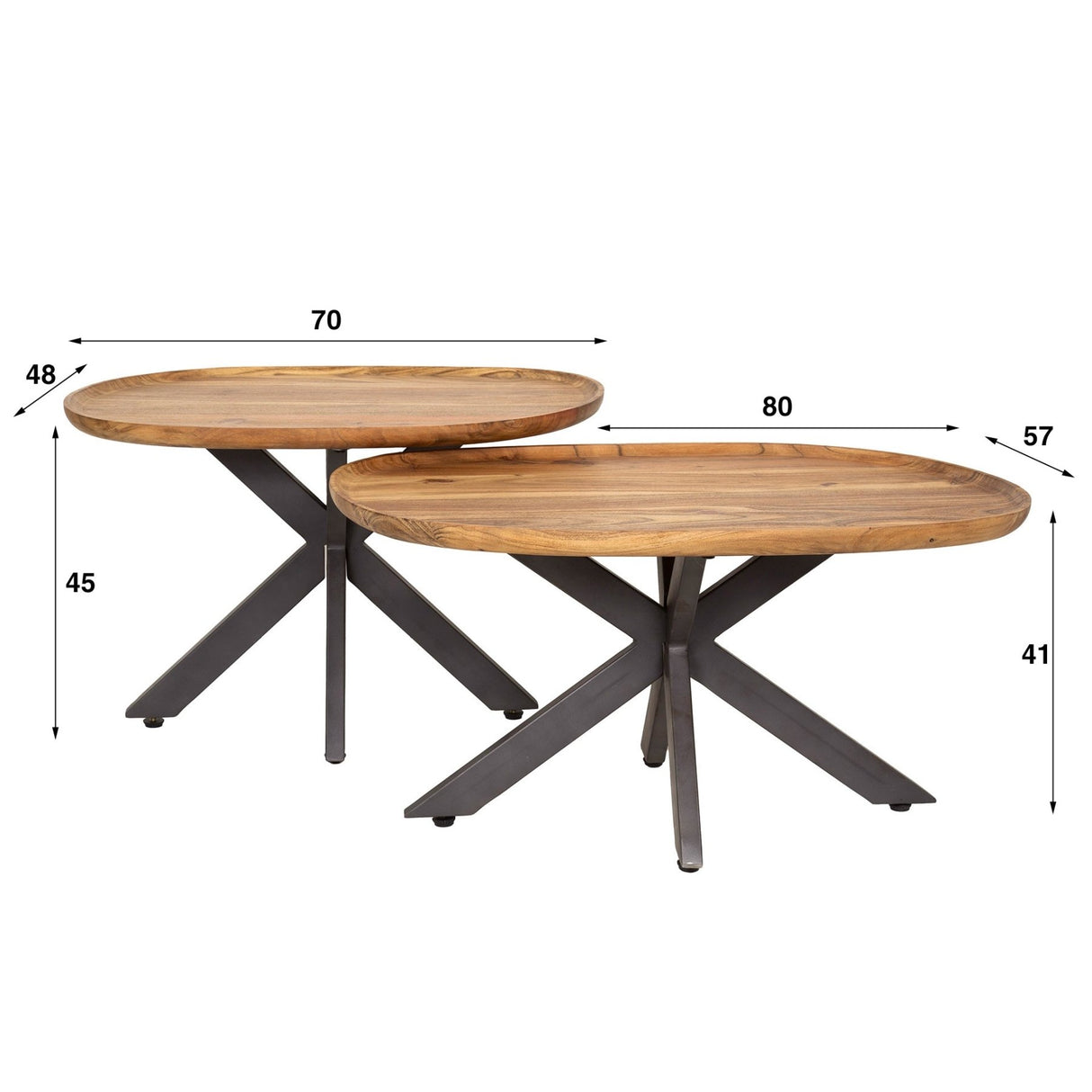 Luna Juego de Mesa de Salón Ø70 & Ø48 de madera maciza de acacia