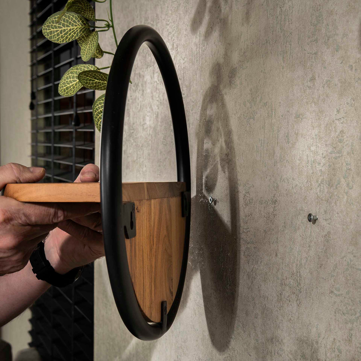 Estante de pared redondo de madera maciza de acacia de 35 cm, set de 3