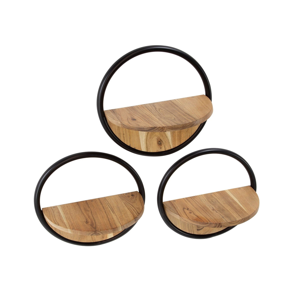 Estante de pared redondo de madera maciza de acacia de 35 cm, set de 3