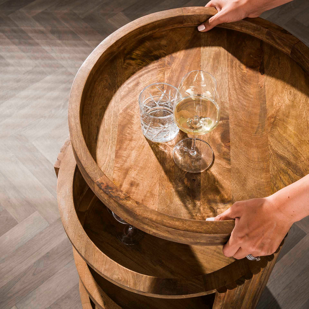 Bartrolley Madera de mango color arena en ruedas