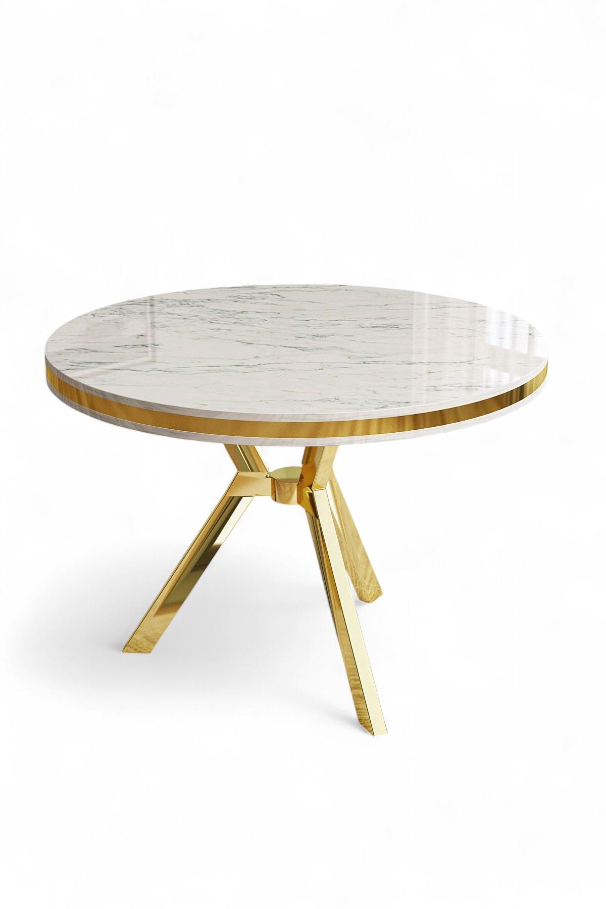 Mesa de comedor Mos aspecto mármol ovalada 90 cm Aspecto mármol blanco con panel lacado dorado 100%