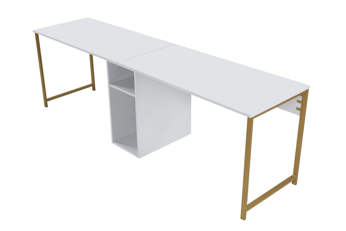 Bureaus - Studie bureau Melamine 240x60 cm Twin Study Desk wit en goud White Gold - Dimehouse