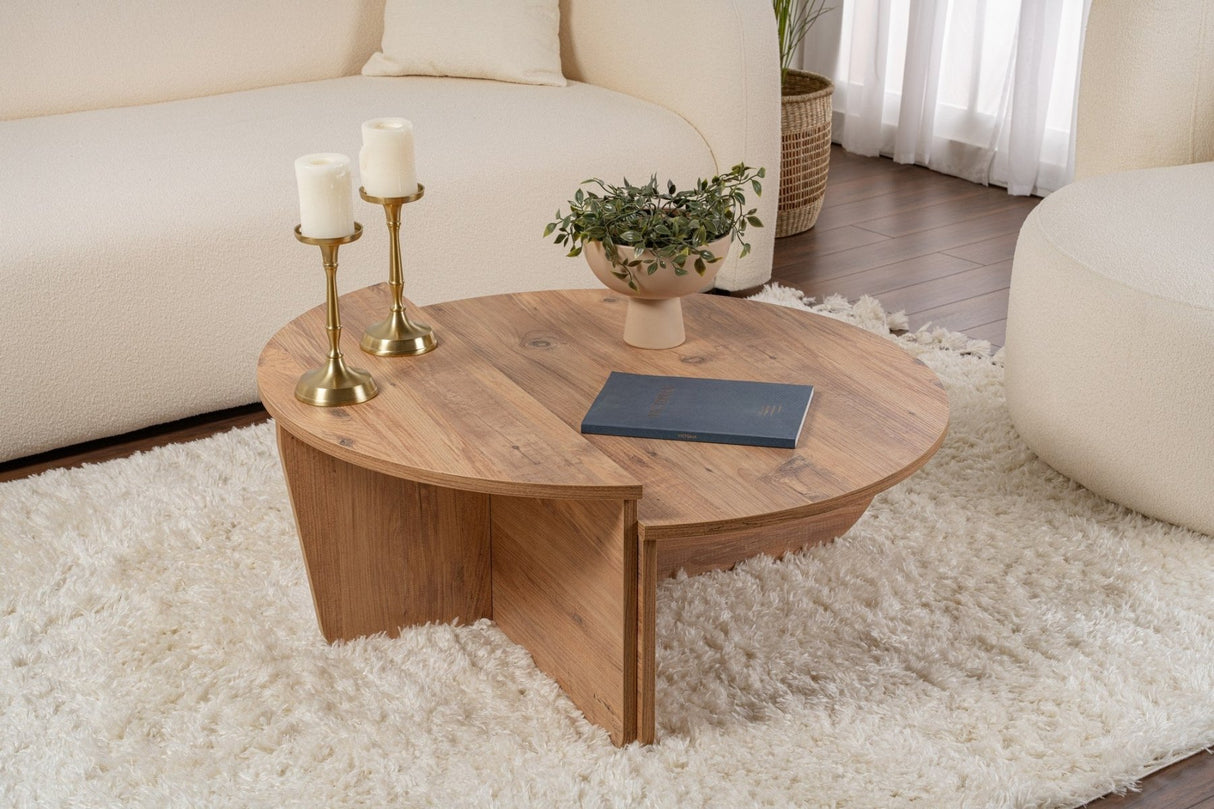 Mesa de centro redonda de madera de pino atlántico escalonada melamina 90 cm Orin