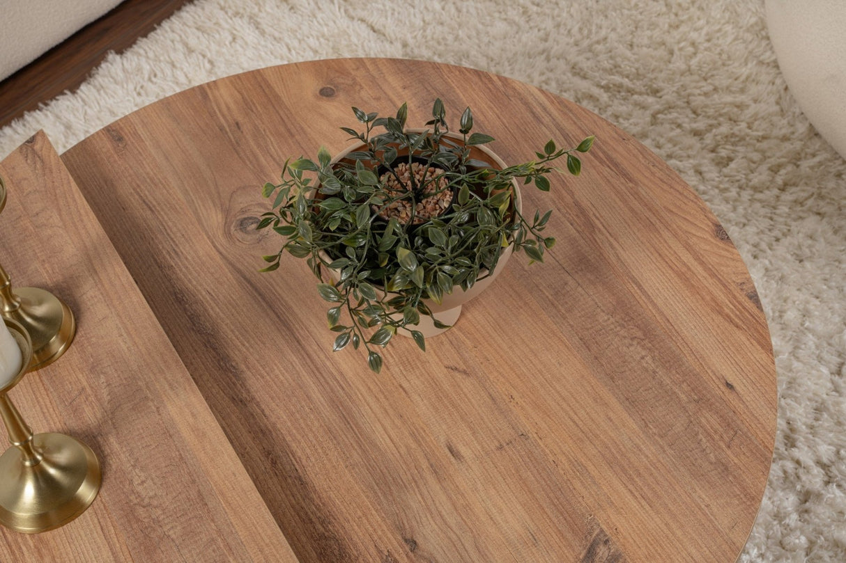 Mesa de centro redonda de madera de pino atlántico escalonada melamina 90 cm Orin