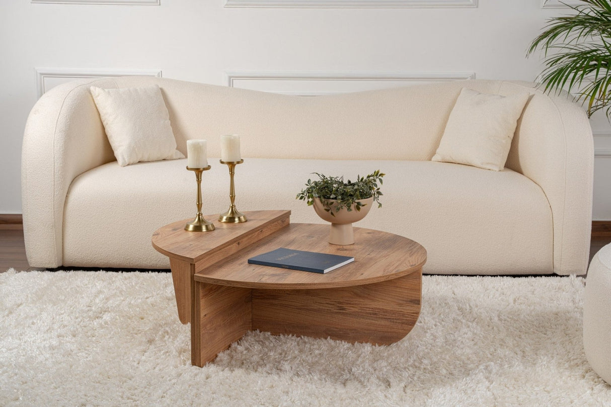 Mesa de centro redonda de madera de pino atlántico escalonada melamina 90 cm Orin