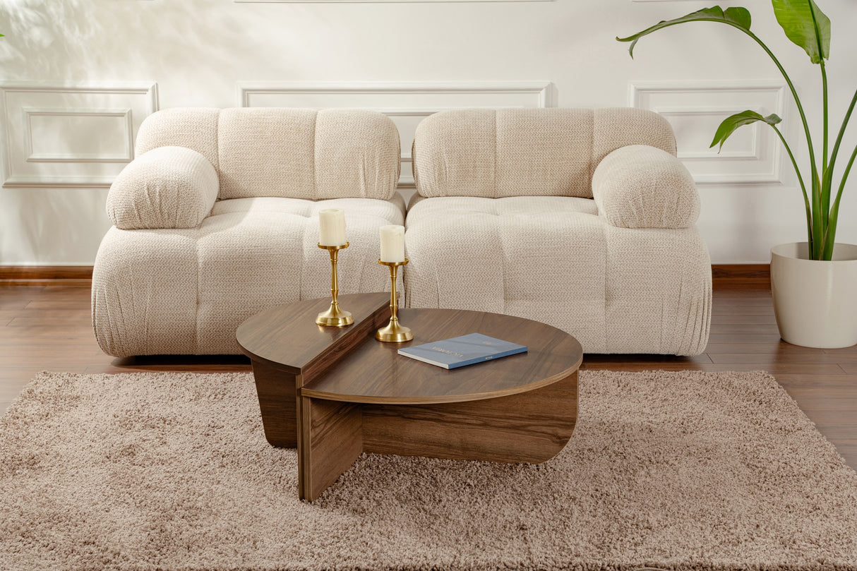 Mesa de salón redonda de 85 cm en nogal natural melamina Orin