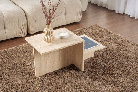 Mesa de salón Beige aspecto mármol Melamina Eterna