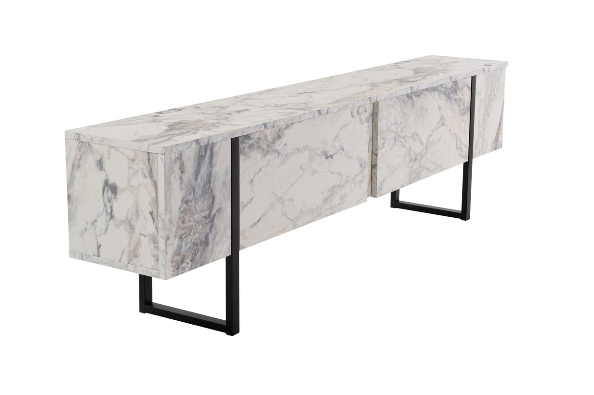 Mueble de TV de melamina de mármol con marco negro Blitz 50x180x29,5 cm