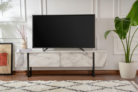 Mueble de TV de melamina de mármol con marco negro Blitz 50x180x29,5 cm