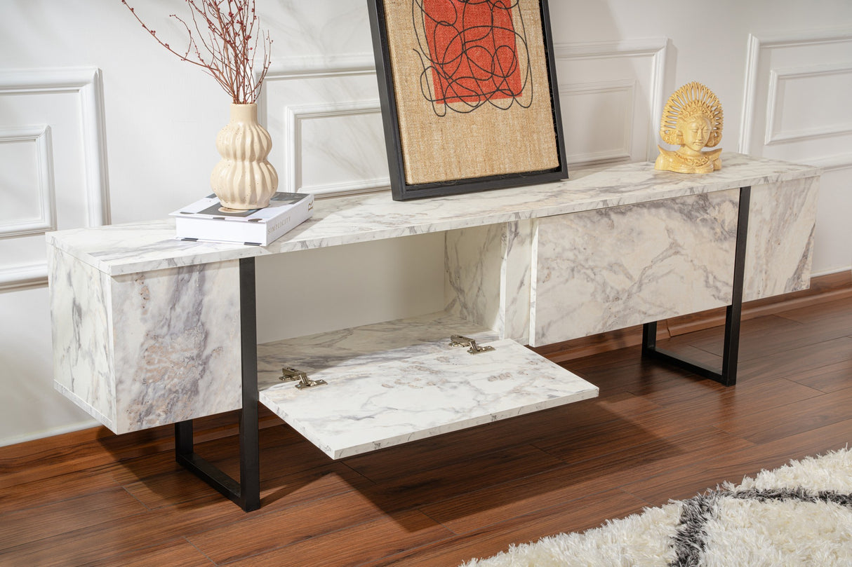 Mueble de TV de melamina de mármol con marco negro Blitz 50x180x29,5 cm