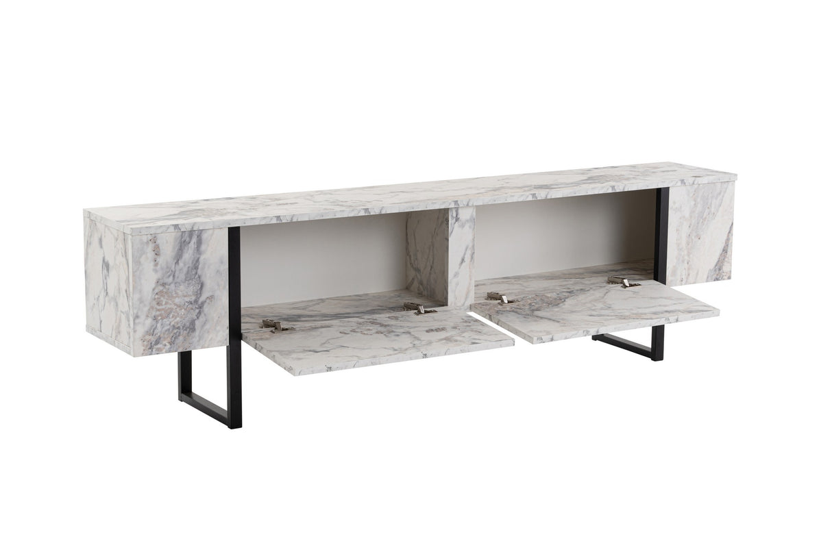 Mueble de TV de melamina de mármol con marco negro Blitz 50x180x29,5 cm