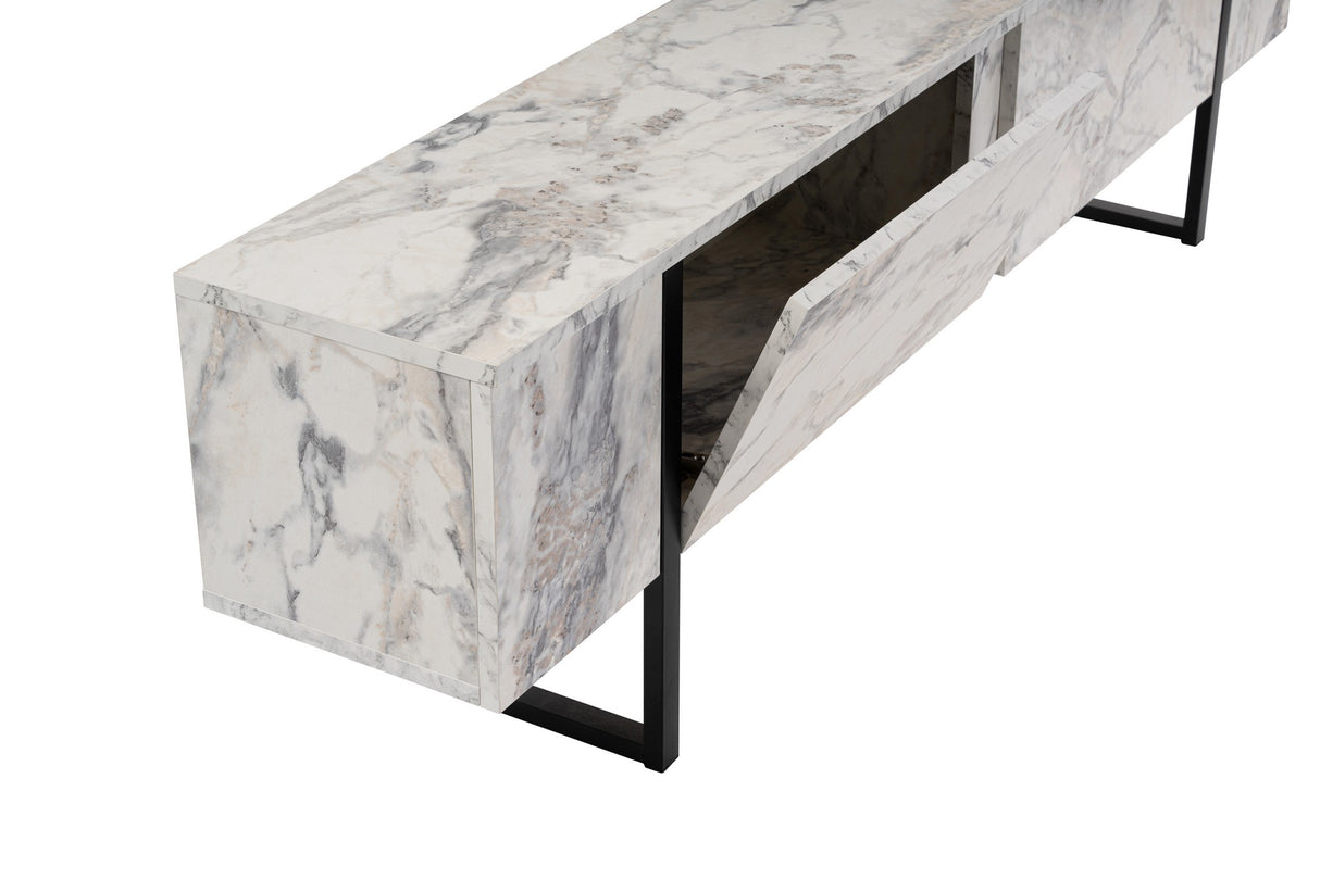 Mueble de TV de melamina de mármol con marco negro Blitz 50x180x29,5 cm