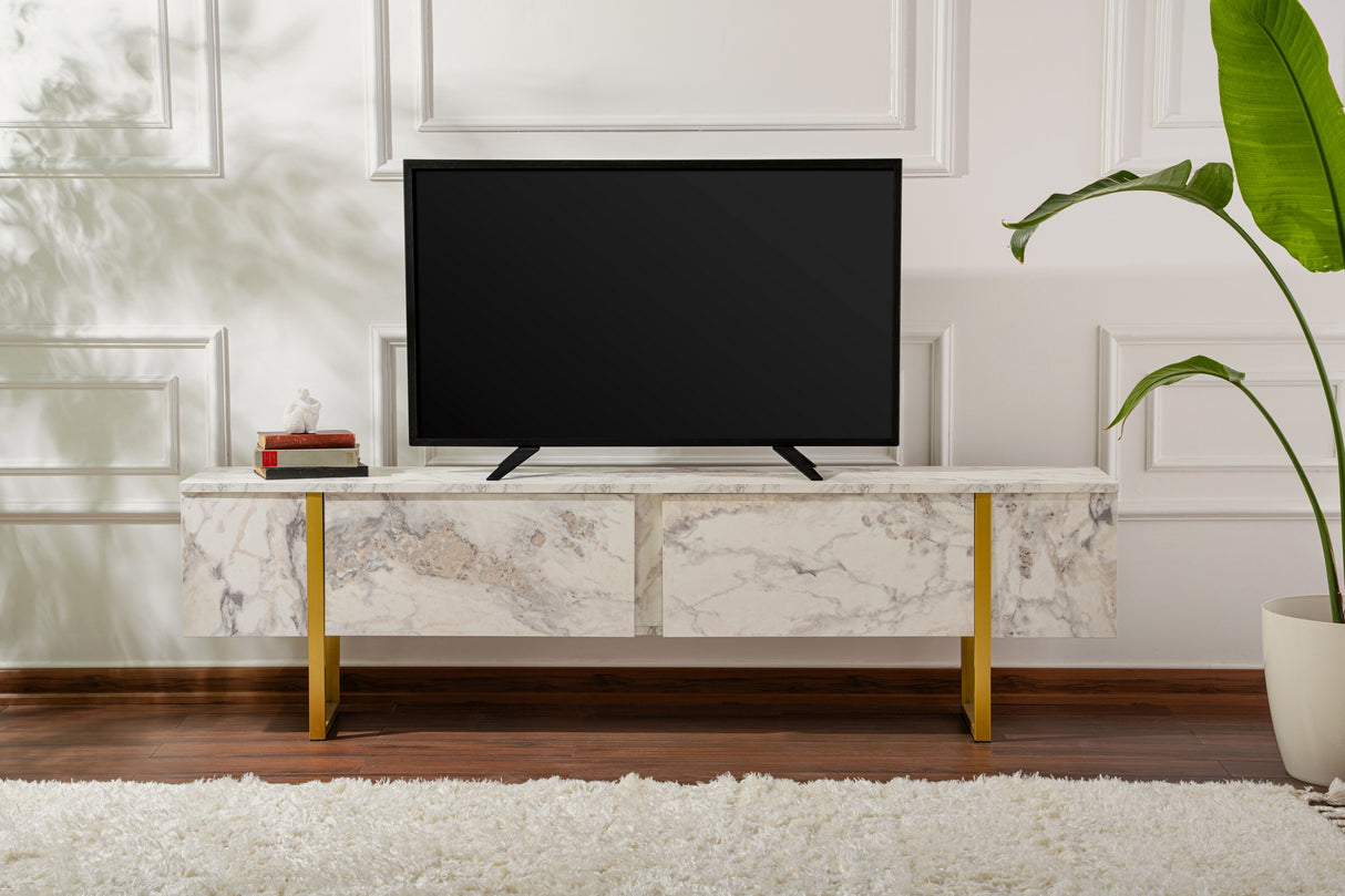 Mueble de TV de Melamina de Mármol con Marco Dorado Blitz 50x180x29,5 cm