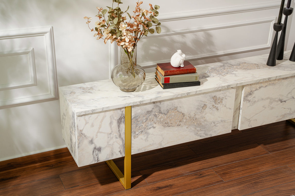 Mueble de TV de Melamina de Mármol con Marco Dorado Blitz 50x180x29,5 cm