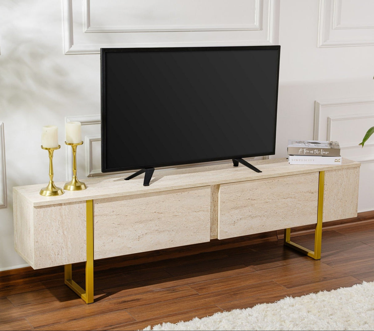 Mueble de TV Beige Melamina Estructura Fouden Blitz 50x180x29,5 cm