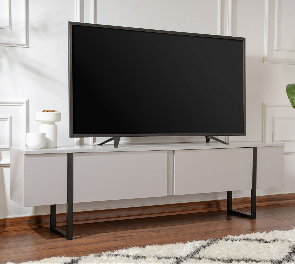 Mueble de TV Gris Melamina Marco Dorado Blitz 50x180x29,5 cm