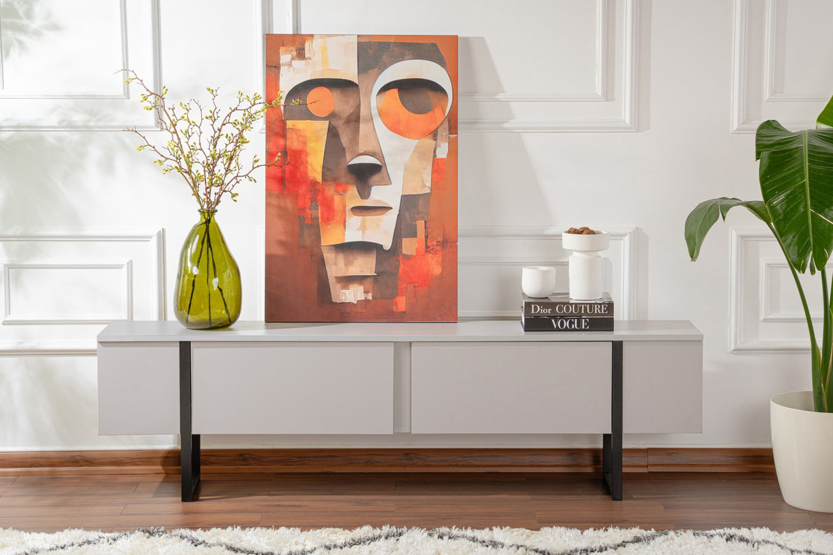 Mueble de TV Gris Melamina Marco Dorado Blitz 50x180x29,5 cm