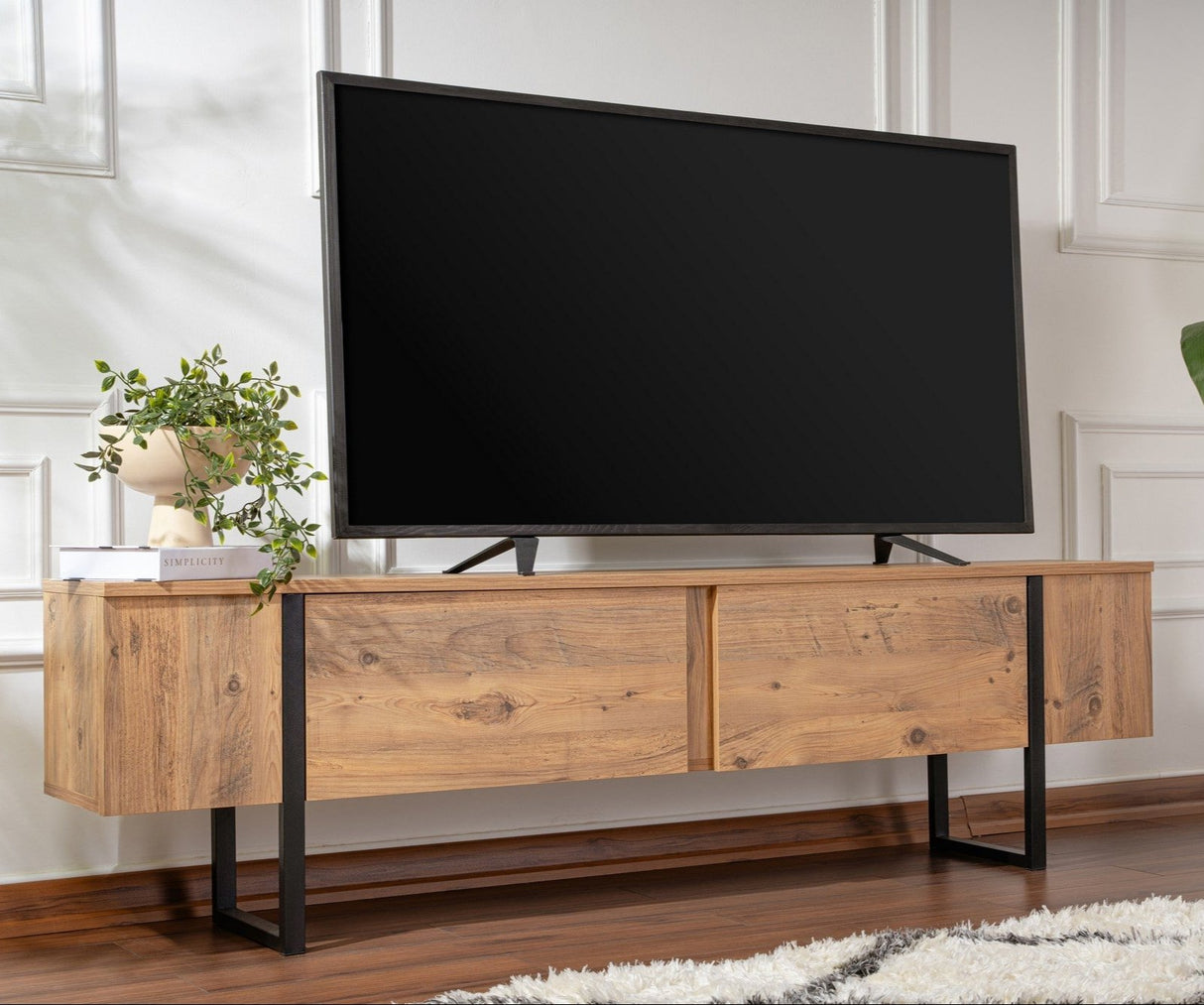 Mueble de TV Natural Melamina Marco Negro Blitz 50x180x29,5 cm
