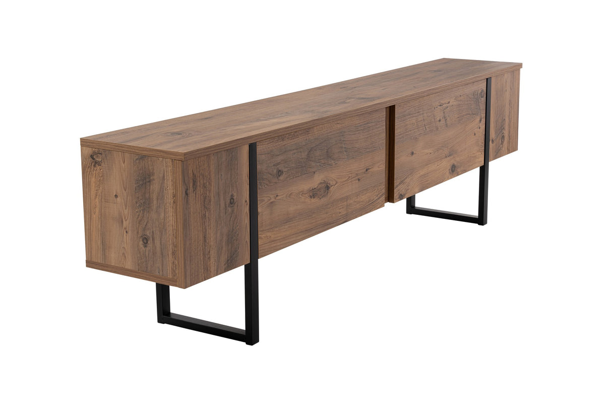 TV Meubels - TV Meubel Naturel Melamine Zwart Frame 180x50x29,5 cm - Blitz - Dimehouse