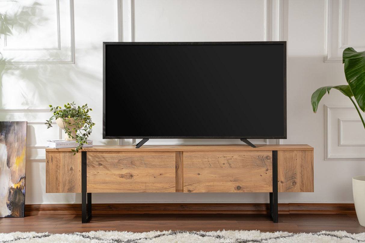 Mueble de TV Natural Melamina Marco Negro Blitz 50x180x29,5 cm