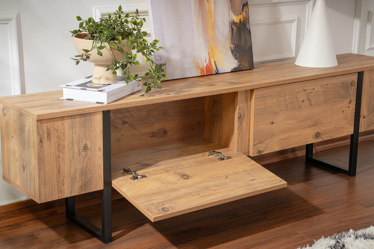 Mueble de TV Natural Melamina Marco Negro Blitz 50x180x29,5 cm