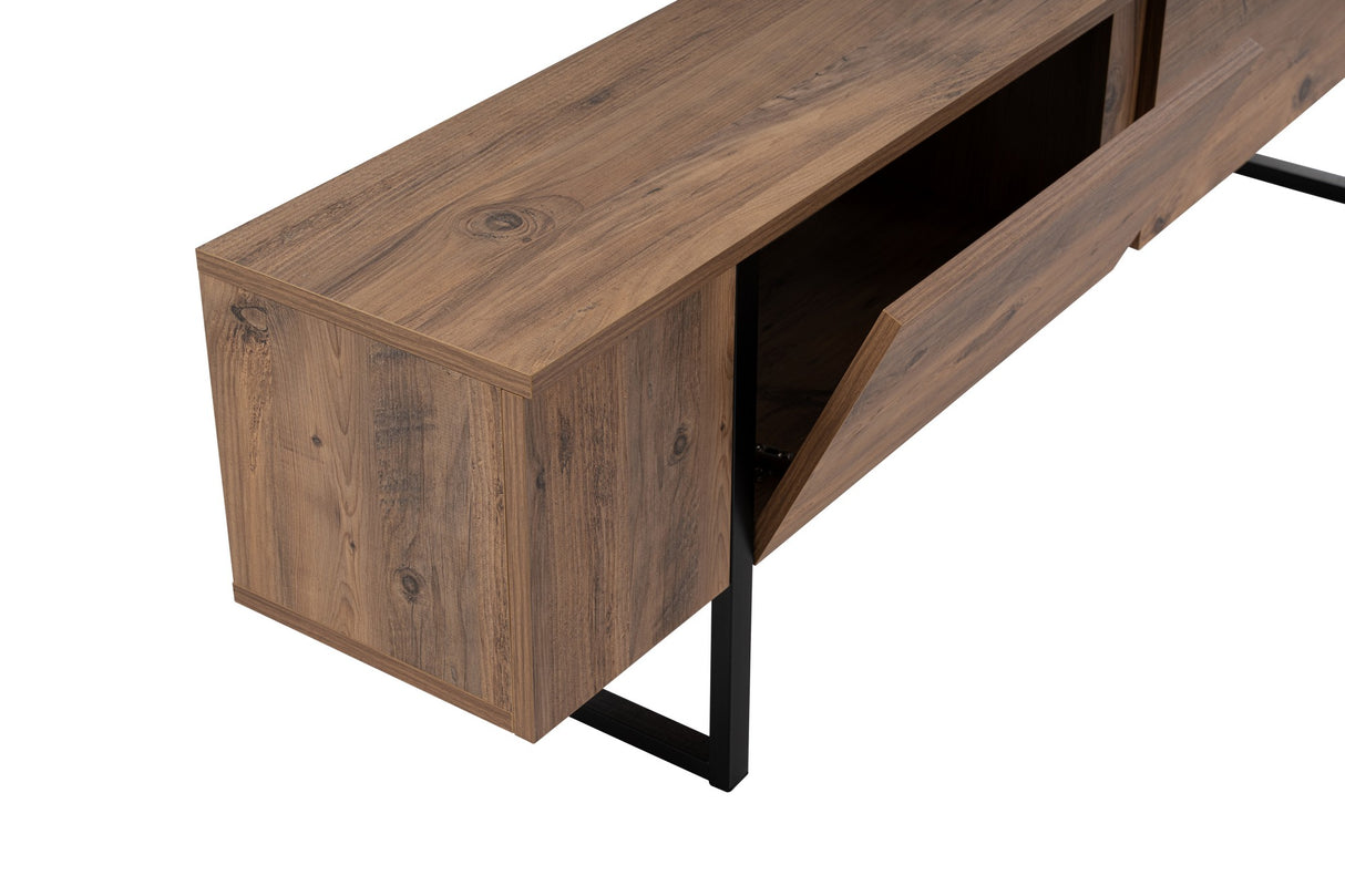 TV Meubels - TV Meubel Naturel Melamine Zwart Frame 180x50x29,5 cm - Blitz - Dimehouse