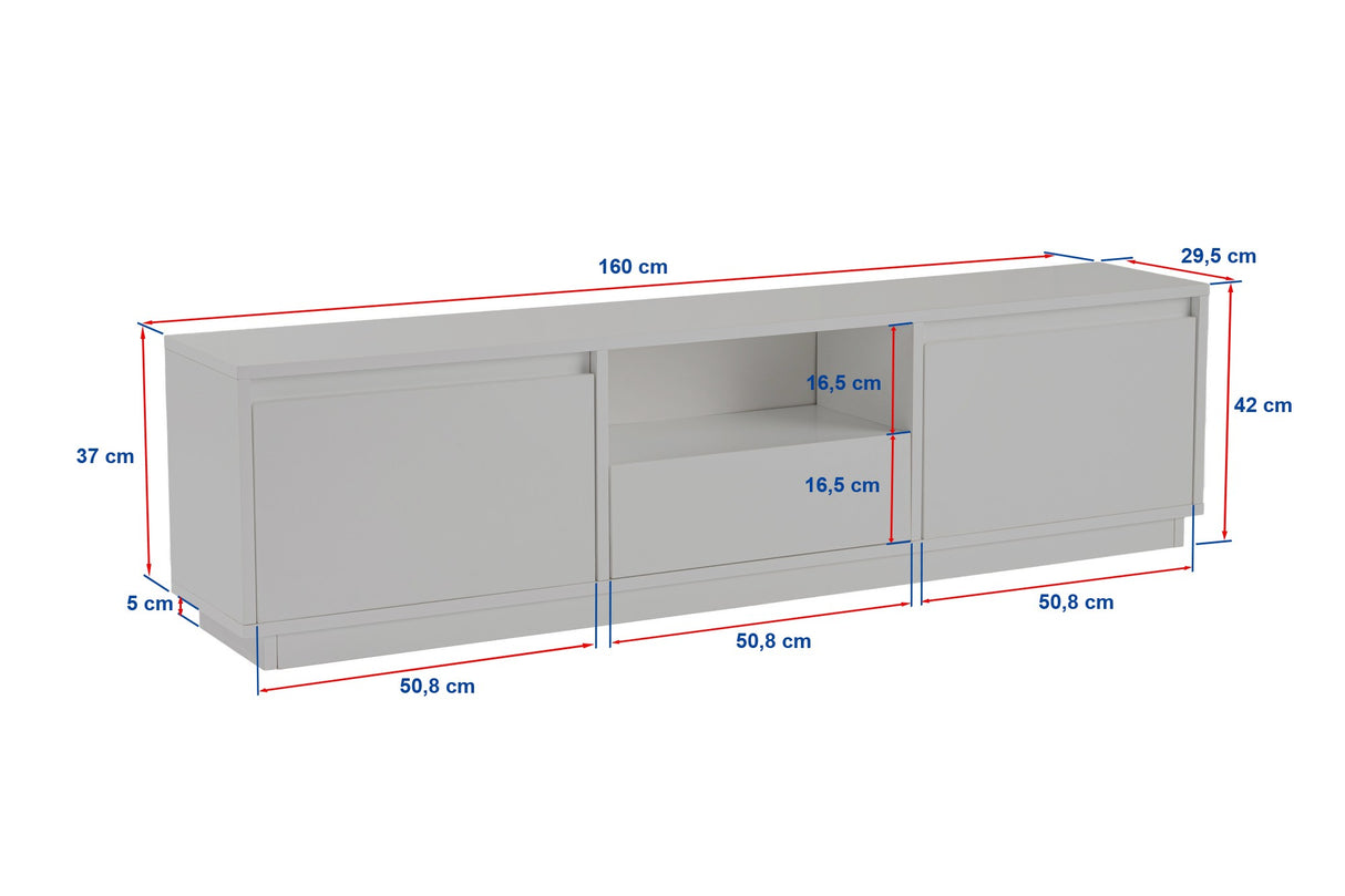 TV Meubels - TV Meubel Zwart Melamine - drie kastjes - 160x42x29,5 cm - Flare - Dimehouse