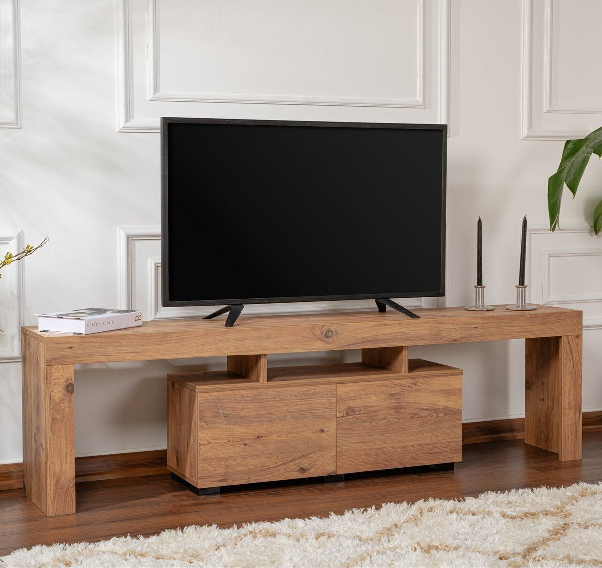 Mueble de TV de melamina natural Vertex 50x180x31,3 cm
