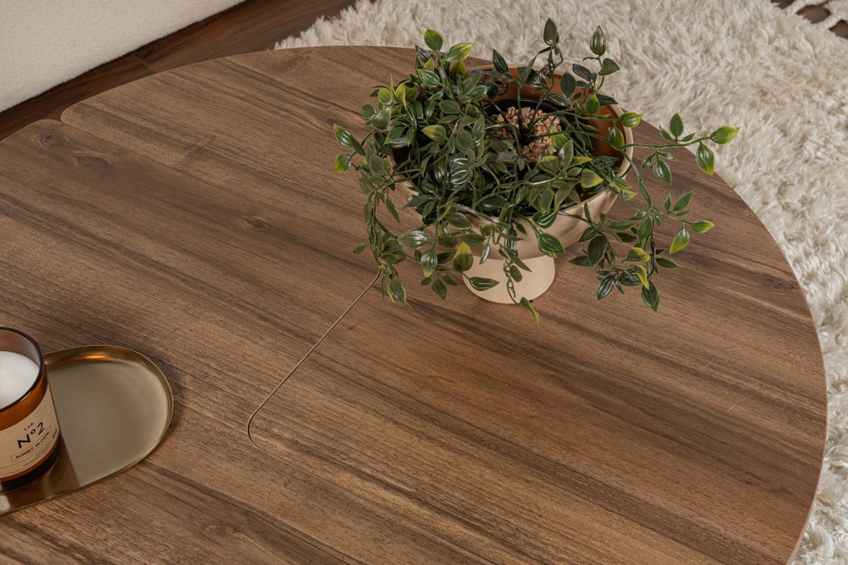 Salontafels - Ronde Salontafel Moari Walnoot Melamine 90 cm - Dimehouse