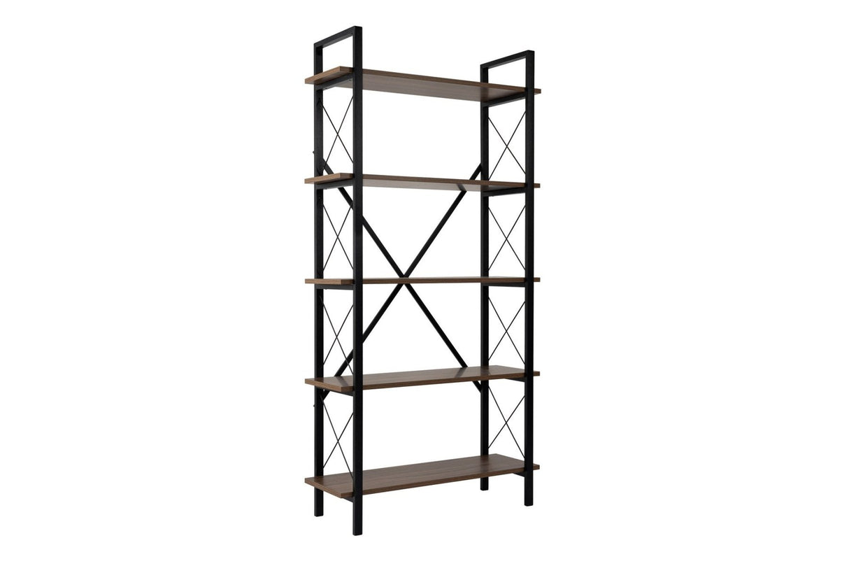 Boekenkasten - Industriële boekenkast walnoot melamine Ely - zwart frame - 180x90 cm - Dimehouse