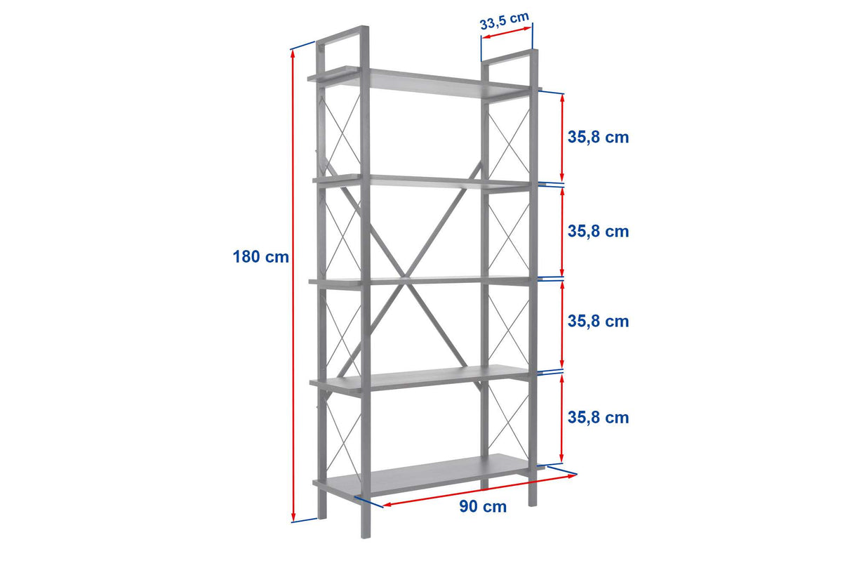 Boekenkasten - Moderne boekenkast wit melamine Ely - Gouden Frame - 180x90 cm - Dimehouse