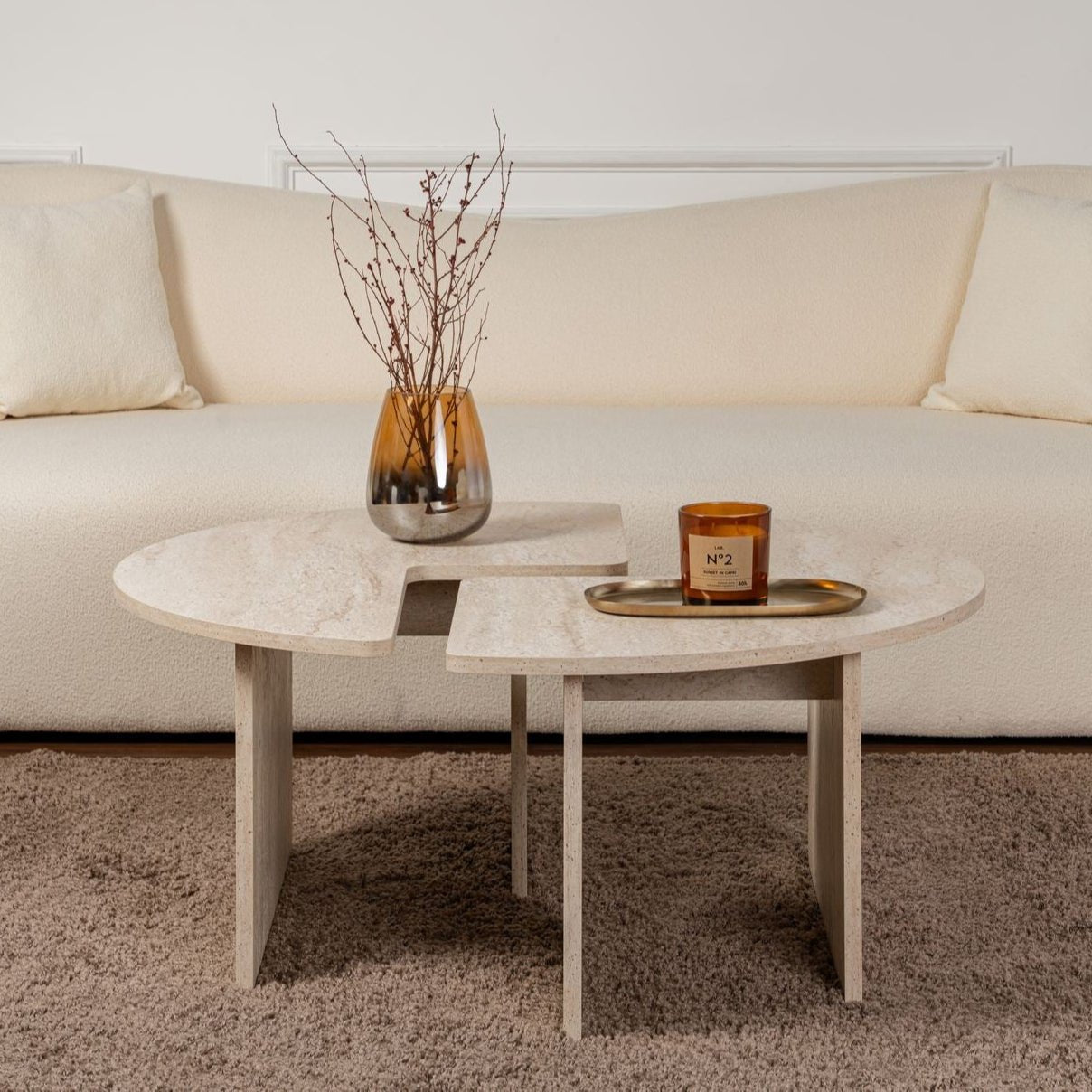 Juego de 2 mesas de café Travertino Maira - Melamina