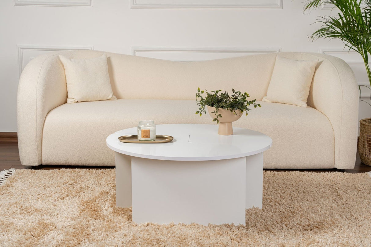 Salontafels - Ronde Salontafel Moari Wit Melamine 90 cm - Dimehouse