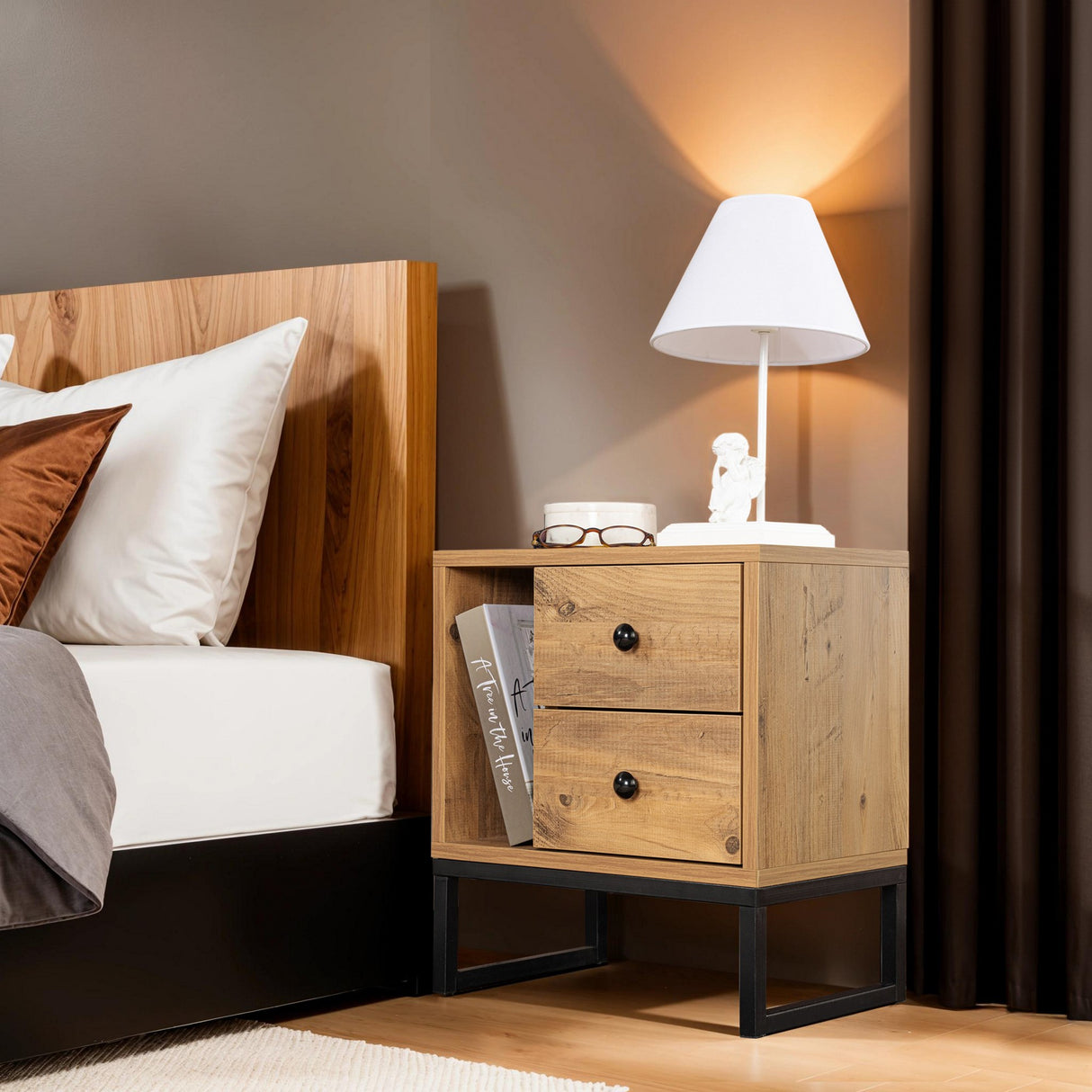 Mesita de noche Natural Melamina Pulsar