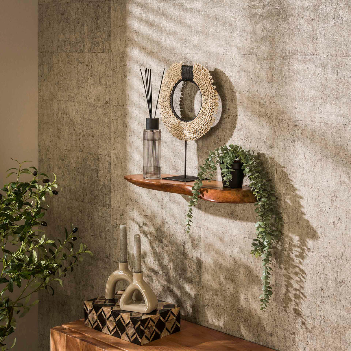 Estante de pared nórdico de 60 de madera maciza de acacia