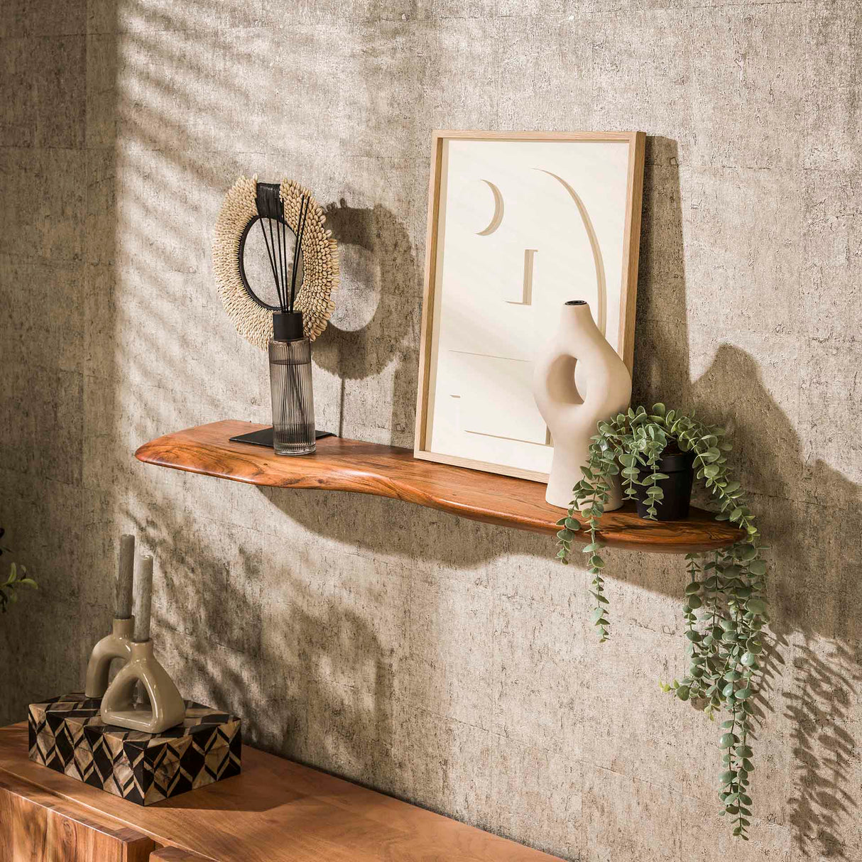 Estante de pared nórdico de 120 cm de madera de acacia maciza