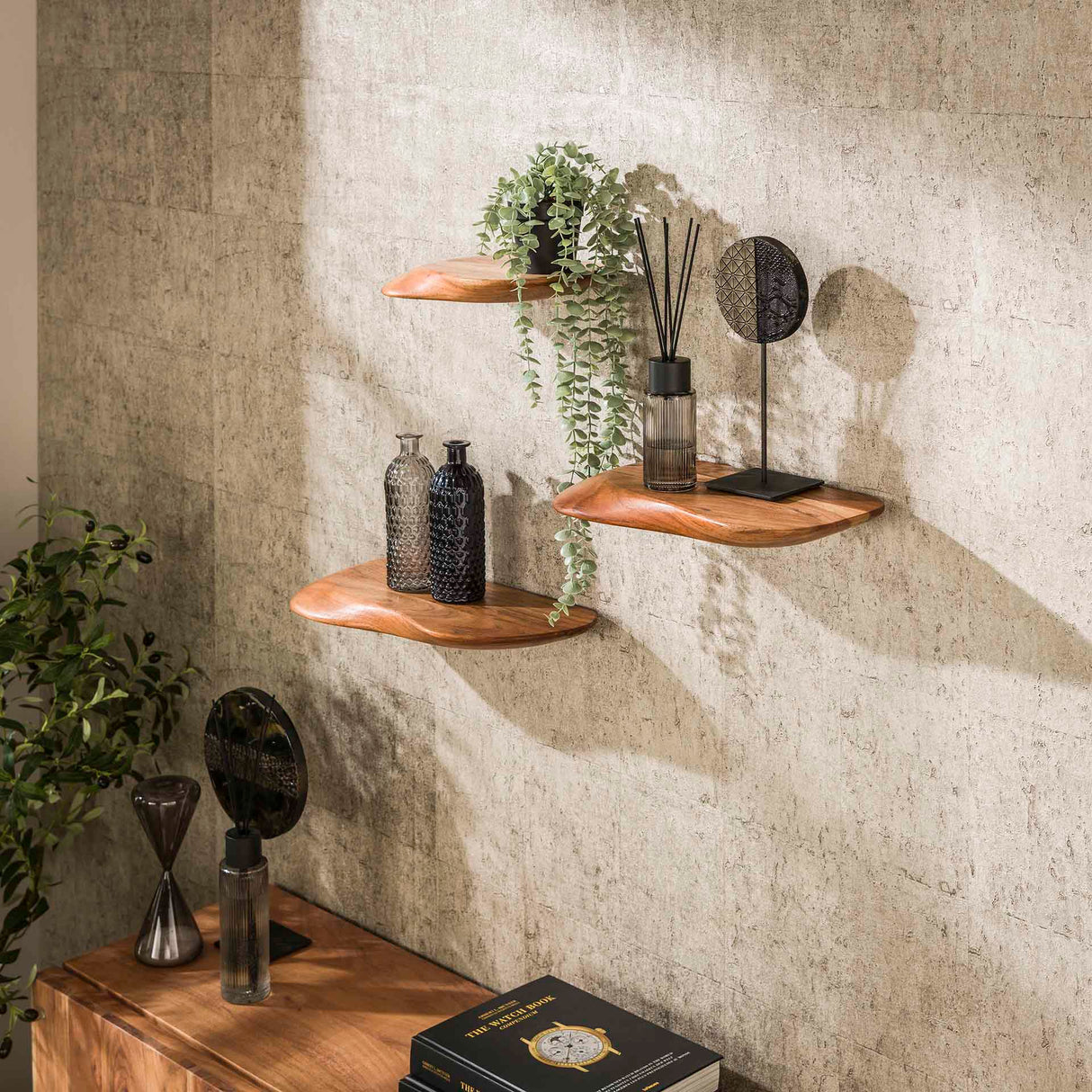 Conjunto nórdico de 3 estantes de pared Organic - Madera de acacia maciza